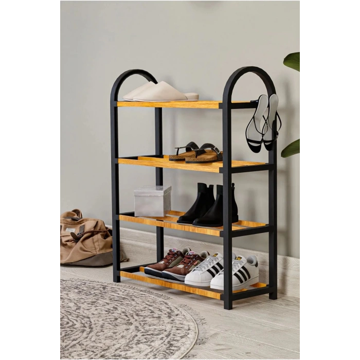 4 KATLI 1. SINIF 4 BÖLMELİ DÜZENLEYİCİ AHŞAP AYAKKABILIK 12 ÇİFT KAPASİTELİ RAF EV DEKOR MOBİLYA