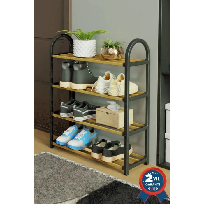 4 KATLI 1. SINIF 4 BÖLMELİ DÜZENLEYİCİ AHŞAP AYAKKABILIK 12 ÇİFT KAPASİTELİ RAF EV DEKOR MOBİLYA