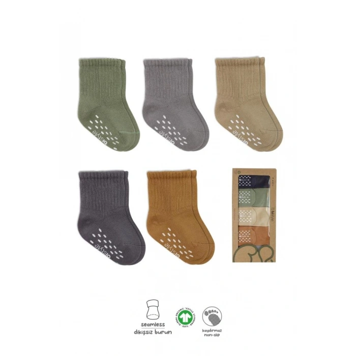 5Li Penye Kaymaz Düz Soket Çorap 10121 Yeşil