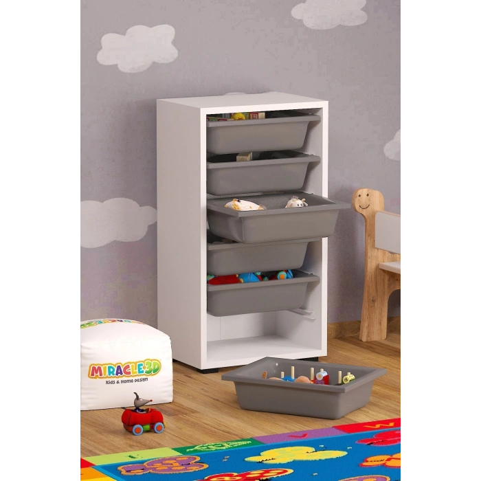 6 Sepetli Çok Amaçlı Dolap Gri Sepetli Çocuk odası Organizer