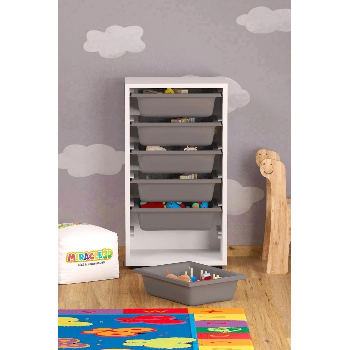 6 Sepetli Çok Amaçlı Dolap Gri Sepetli Çocuk odası Organizer