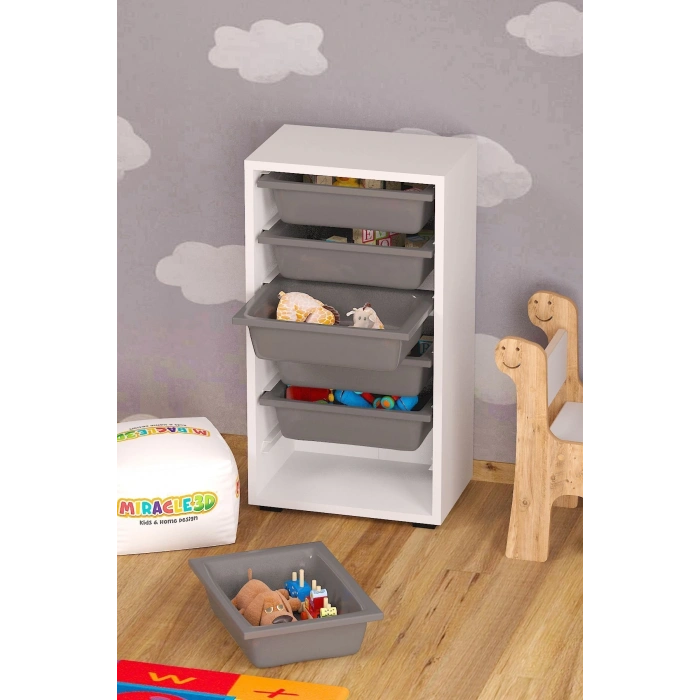 6 Sepetli Çok Amaçlı Dolap Gri Sepetli Çocuk odası Organizer