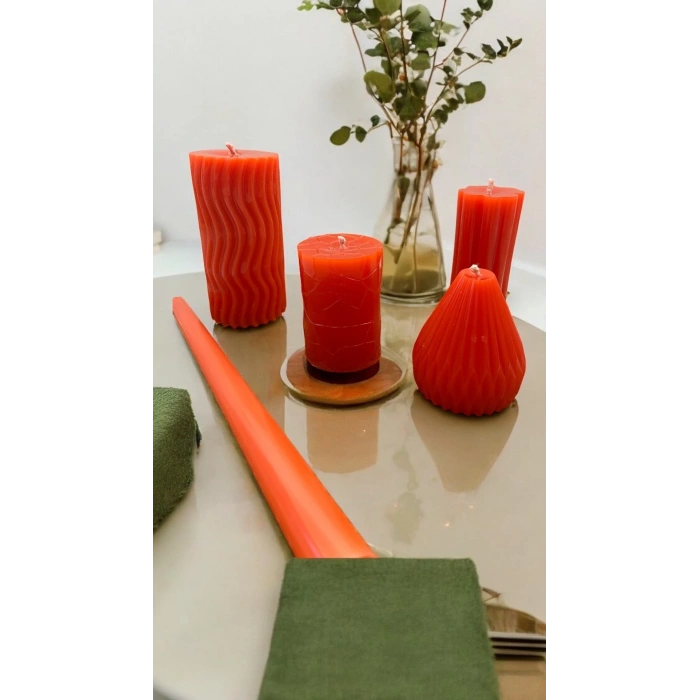4 Adet Sütun ve Silindir Şekilleri Dekoratif Mum - 1 Adet Şamdan Mum Hediye Bakkal Mum