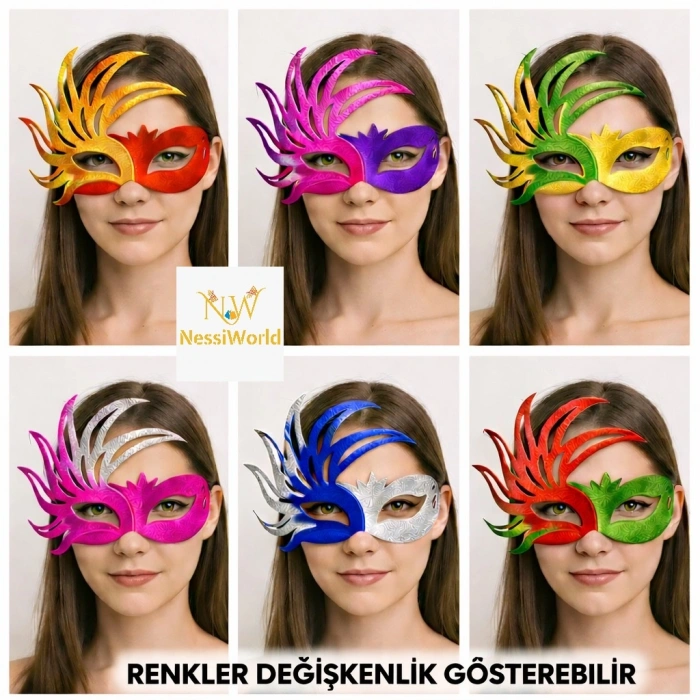 6’lı Çift Renkli Venedik Karton Parti Maskesi Seti