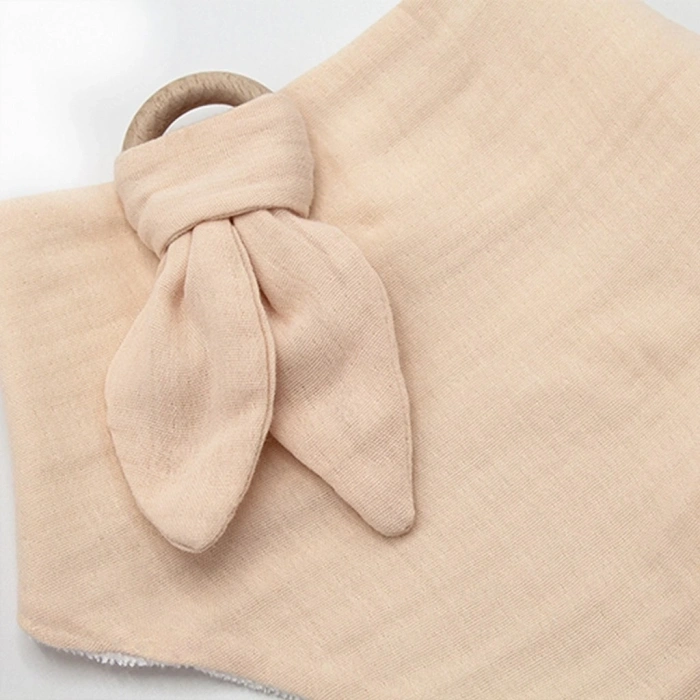 Ahşap Diş Kaşıyıcılı Bürümcük Müslin Önlük 736 Somon