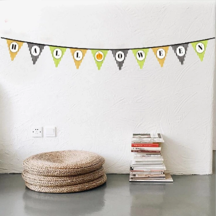 Çocuk Cadılar Bayramı Kabak Temalı Halloween Yazılı Banner Süs Flama 3 Metre