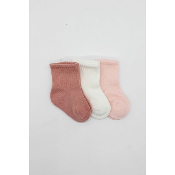Cherry Girl 3lü Penye Soket Çorap 10138 Pudra