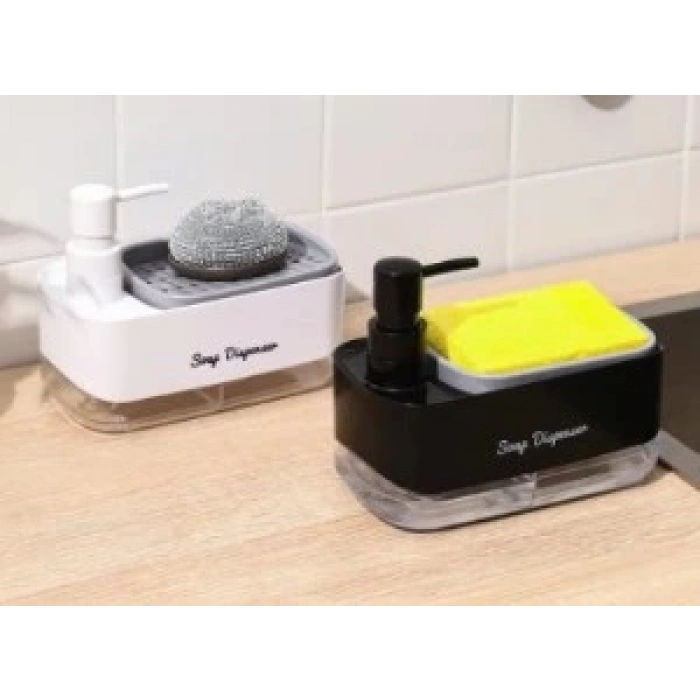 Çift Hazneli Sıvı Sabunluk ve Süngerlik Hazneli