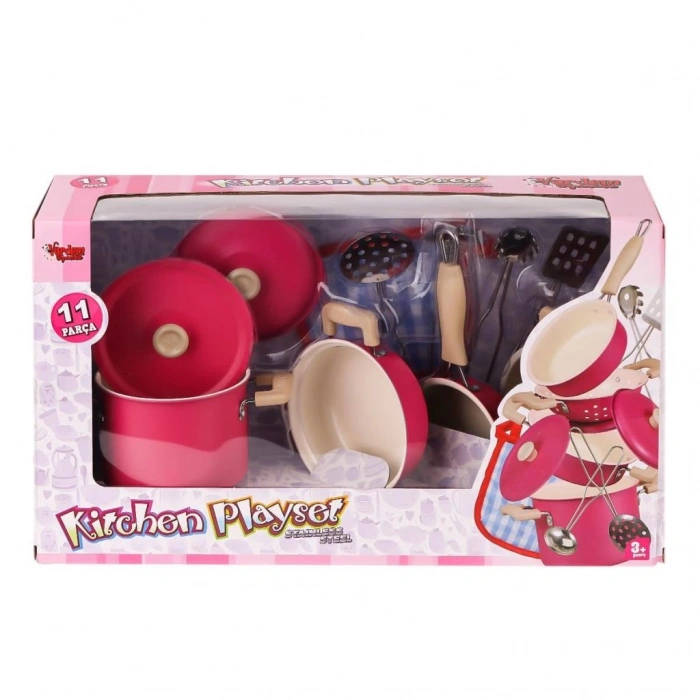 Çocuk Gelişim Emaye Tencere 11 Parça Pembe Eğlenceli Mutfağınız