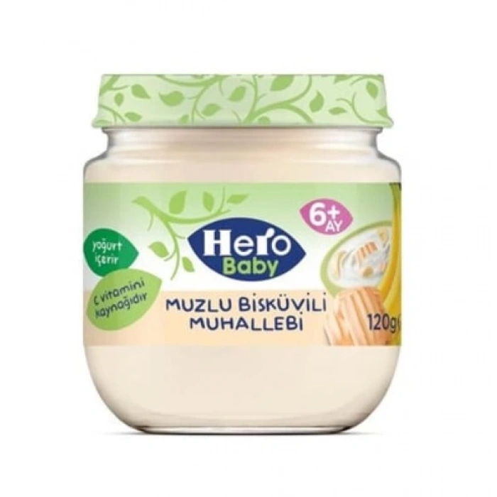 Çocuk Eğitici Gelişim Hero Baby Muzlu Bisküvili Muhallebi Kavanoz Mama 120 Gr