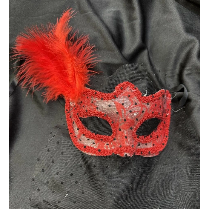Çocuk Kırmızı Renk Dantelli Duvaklı Parti Maskesi Balo