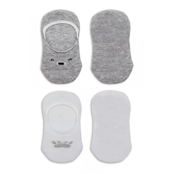 Eğitici Oyuncak Bistyle 2Li Babet Cute Face Penye Çorap BS30103 Gri Beyaz