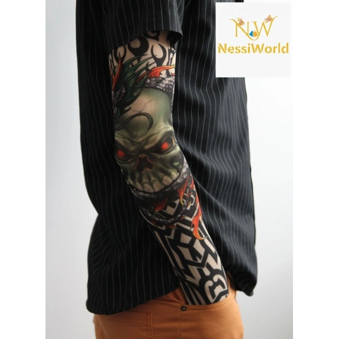 Giyilebilir Kol Dövmesi Çorap Dövme 3D Baskılı Kol Bacak Dövme 2 Adet Model 18