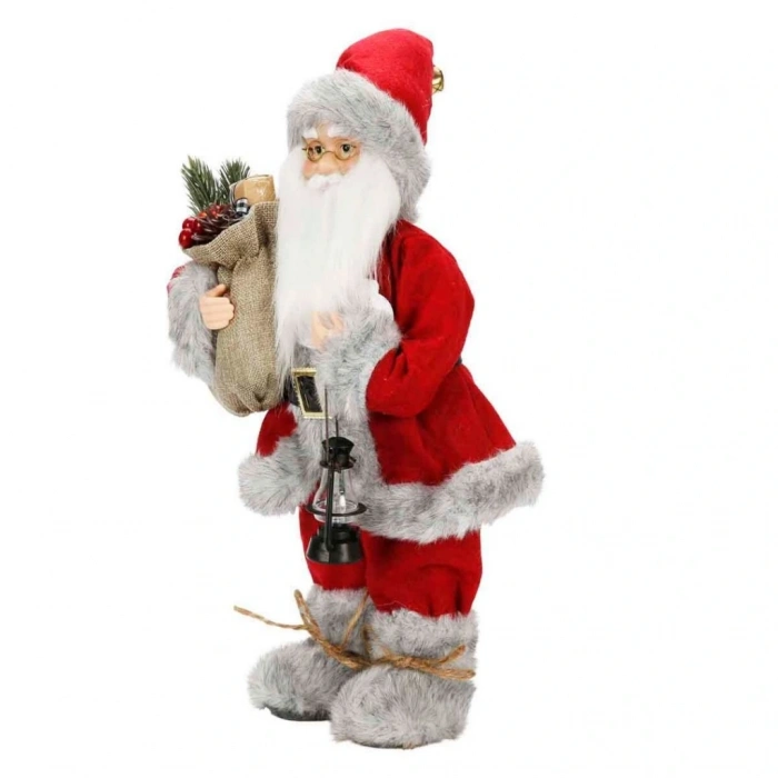 Gri Kürklü Noel Baba Dekoratif Biblo 41 cm