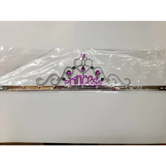 Çocuk Gümüş Renk Prenses Yazılı Parti Tacı 60 cm