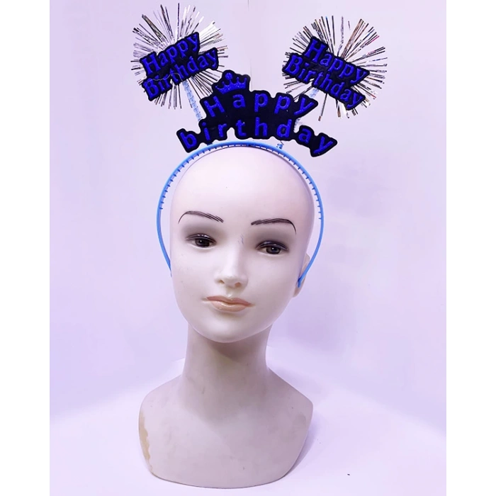 Çocuk Happy Birthday Yazılı Püsküllü Neon Mavi Renk Doğum Günü Tacı 22x19 cm