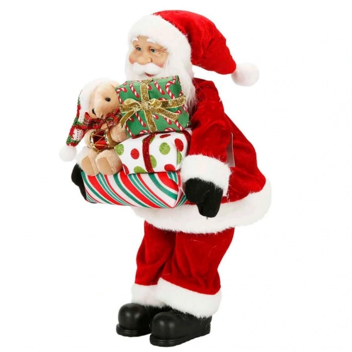 Hediye Paketi Taşıyan Noel Baba Dekoratif Biblo 45 cm