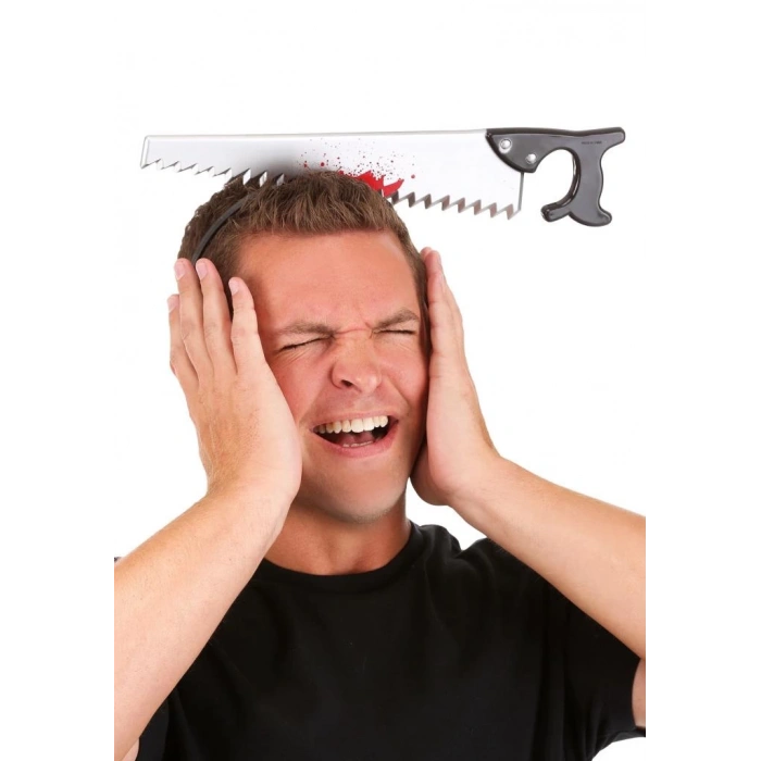 Çocuk Kafaya Saplanmış Halloween Kanlı Testere Şaka Tacı