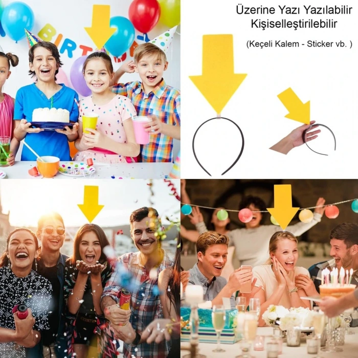 Kişiselleştirilebilir Ok Taç – Üzerine Yazı Yazılabilen Parti Tacı Sarı Renk