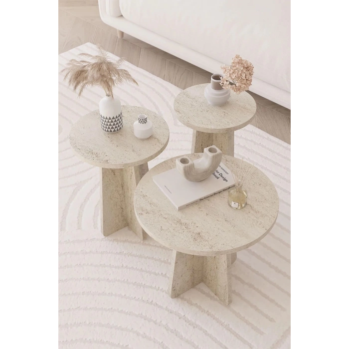 Mantar 3 lü zigon sehpa traverten