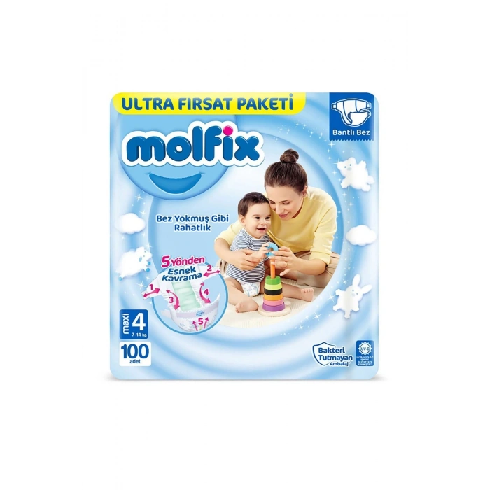 Molfix Bebek Bezi Ultra Fırsat Paketi 4 Beden 7-14 Kg 100 Adet