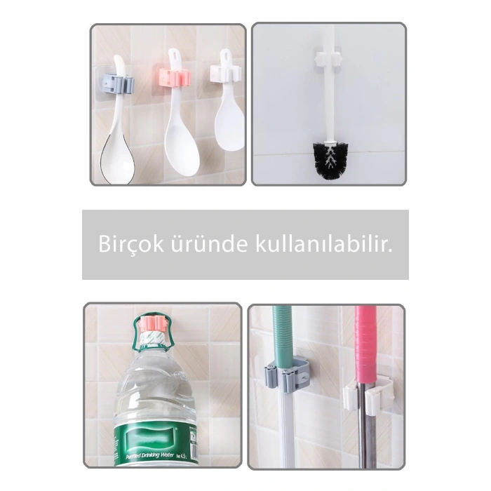 Mop Sapı Tutucu 4adet Yapışkanlı Fırça Tutucu Paspas Ve Mop Tutacağı Mutfak Askılığı Tuvalet Fırçası