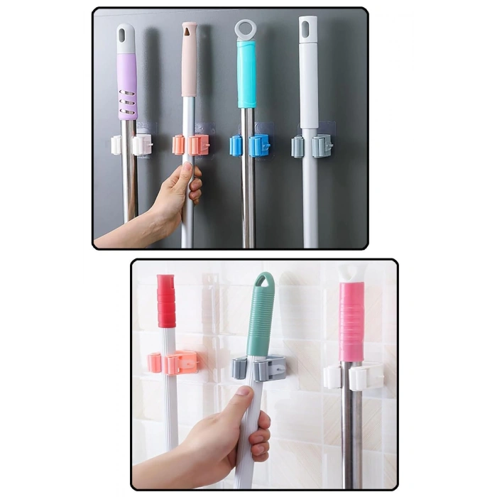 Mop Sapı Tutucu 4adet Yapışkanlı Fırça Tutucu Paspas Ve Mop Tutacağı Mutfak Askılığı Tuvalet Fırçası