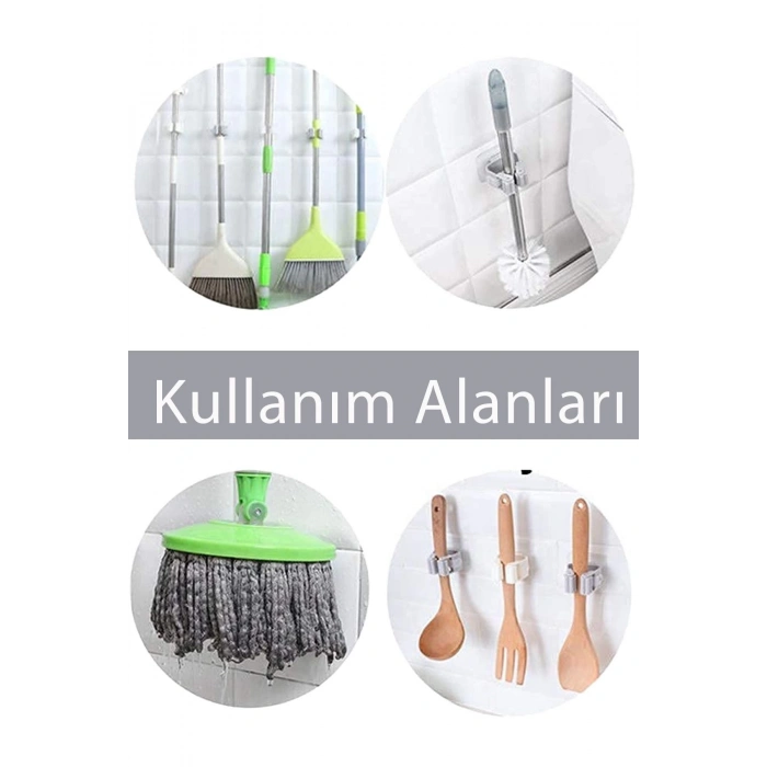 Mop Sapı Tutucu 4adet Yapışkanlı Fırça Tutucu Paspas Ve Mop Tutacağı Mutfak Askılığı Tuvalet Fırçası