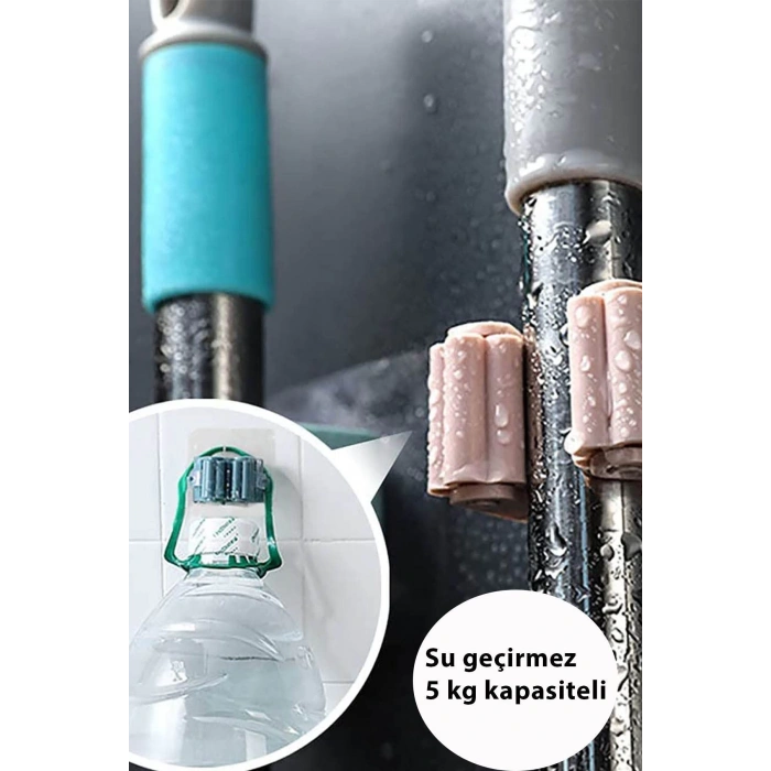 Mop Sapı Tutucu 4adet Yapışkanlı Fırça Tutucu Paspas Ve Mop Tutacağı Mutfak Askılığı Tuvalet Fırçası