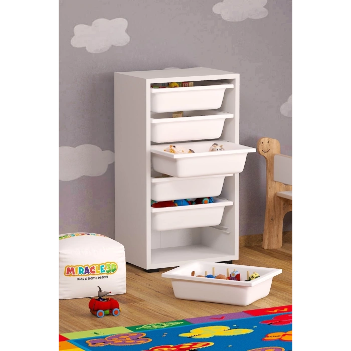 Mutfak Dolabı 6 Sepetli Dolap Oyuncak Dolabı Çok Amaçlı Banyo Kiler Dolabı Beyaz