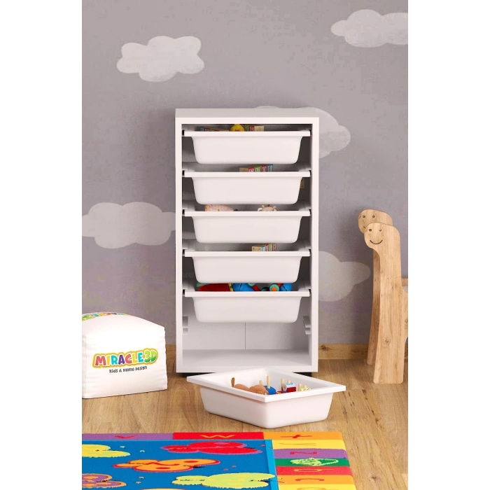 Mutfak Dolabı 6 Sepetli Dolap Oyuncak Dolabı Çok Amaçlı Banyo Kiler Dolabı Beyaz