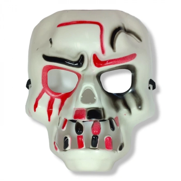 Çocuk Beyaz Üzeri Rengarenk Korku Dişli Kafatası Maskesi 30x22 cm
