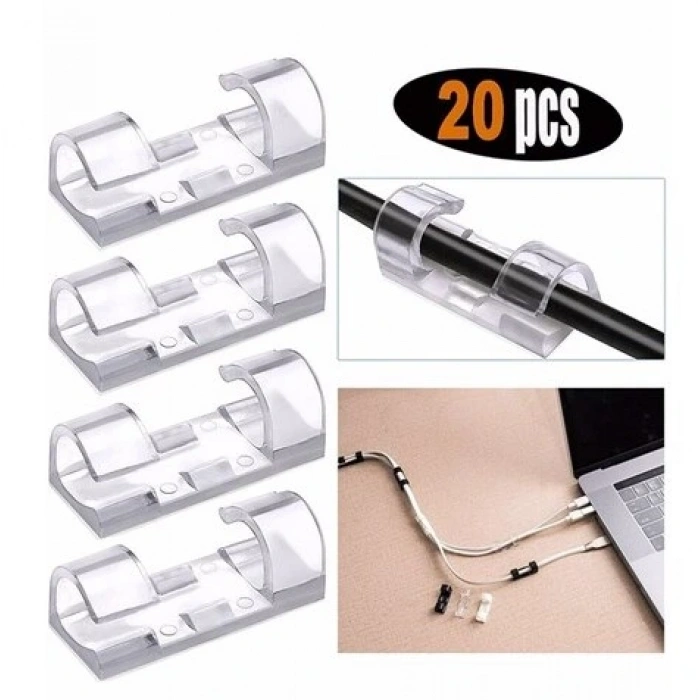 Eğitici Oyuncak 20li Yapışkanlı Kablo Sabitleyici Şeffaf Klips