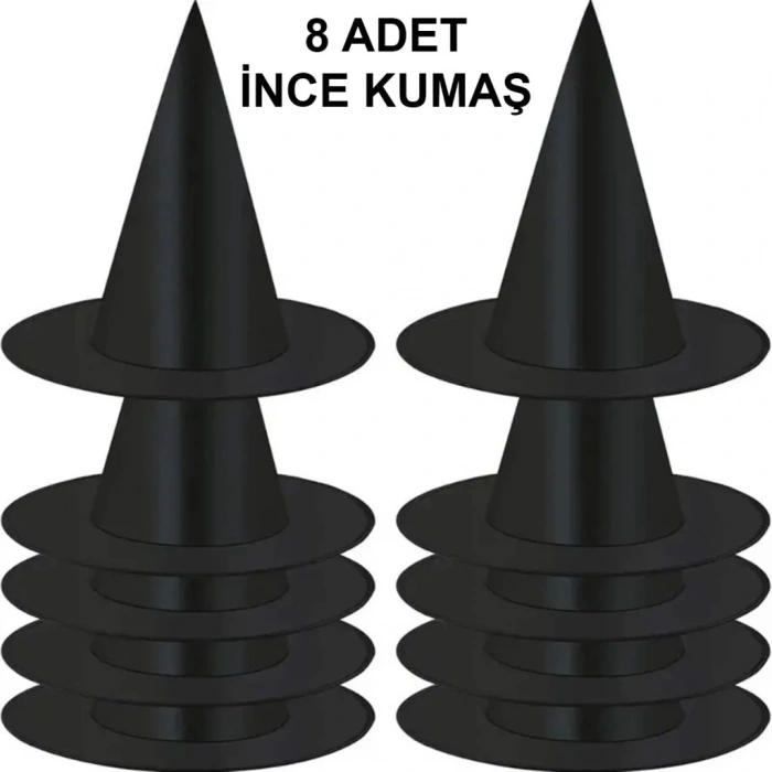 Eğitici Çocuk 8 Adet Siyah Cadı Şapkası – Yetişkin & Çocuk Kostüm Aksesuarı