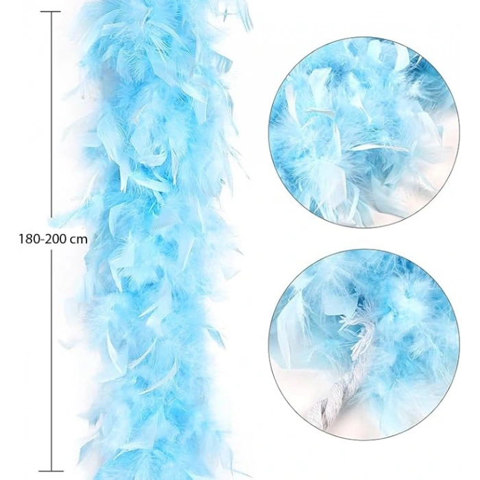 Eğitici Oyuncak Açık Mavi Renk Kabarık Kalın Otriş Boa Tüy 6 cm Genişlik 180-200 cm Uzunluk