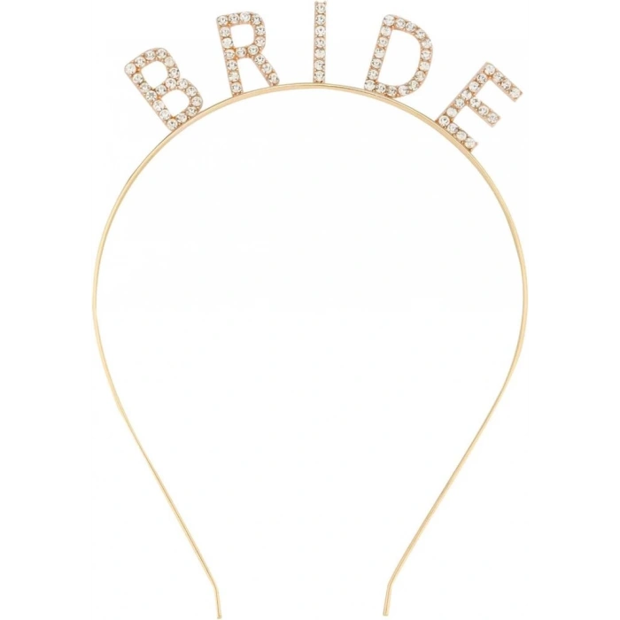 Altın Gold Bekarlığa Veda Kristal Taşlı Bride Tacı 16x10 cm Şık Aksesuar
