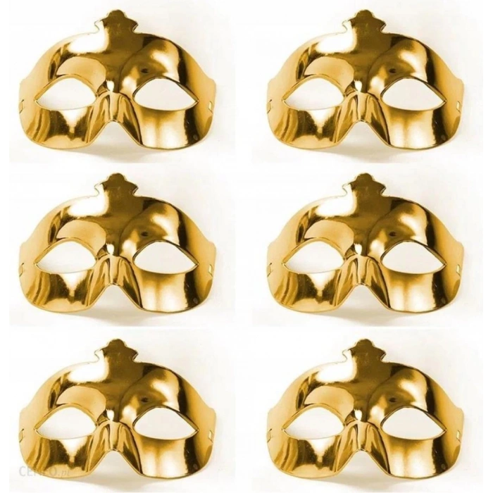 Çocuk Altın Metalize Renk Düz Balo Parti Maskesi 6 Adet