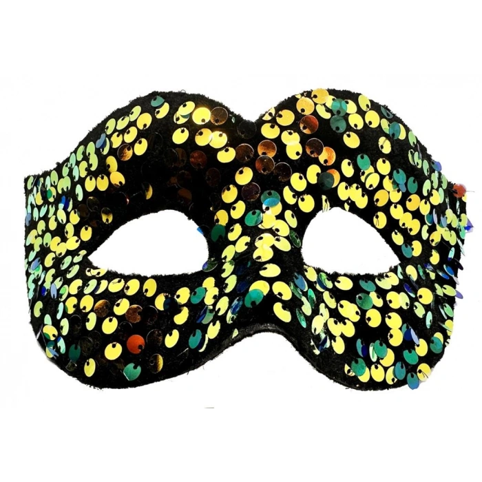Çocuk Altın Renk Arkadan Lastikli Pul Payet İşlemeli Balo After Parti Maskesi