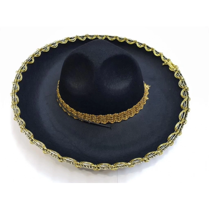 Altın Renk Şeritli Meksika Mariachi Latin Şapkası 55 cm Çocuk Kostüm Aksesuarı