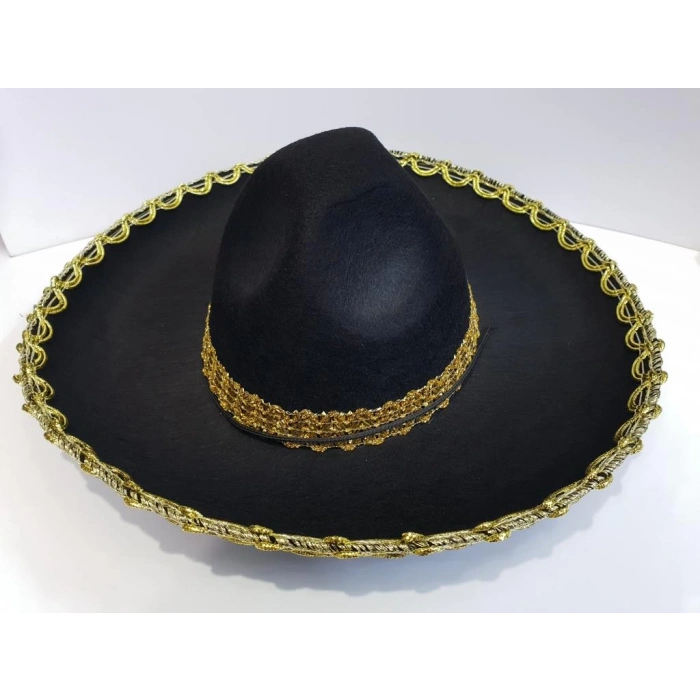 Altın Renk Şeritli Meksika Mariachi Latin Şapkası 55 cm Çocuk Kostüm Aksesuarı