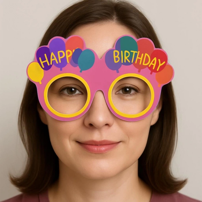 Eğitici Çocuk  Gelişim Balon Desenli Karton Doğum Günü Gözlükleri 6 Adet Pembe Renk