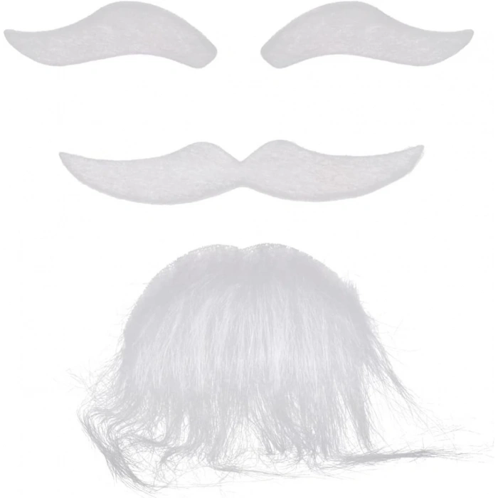 Eğitici Çocuk Beyaz Renk Kendinden Yapışkanlı Takma Sakal Bıyık ve Kaş Seti