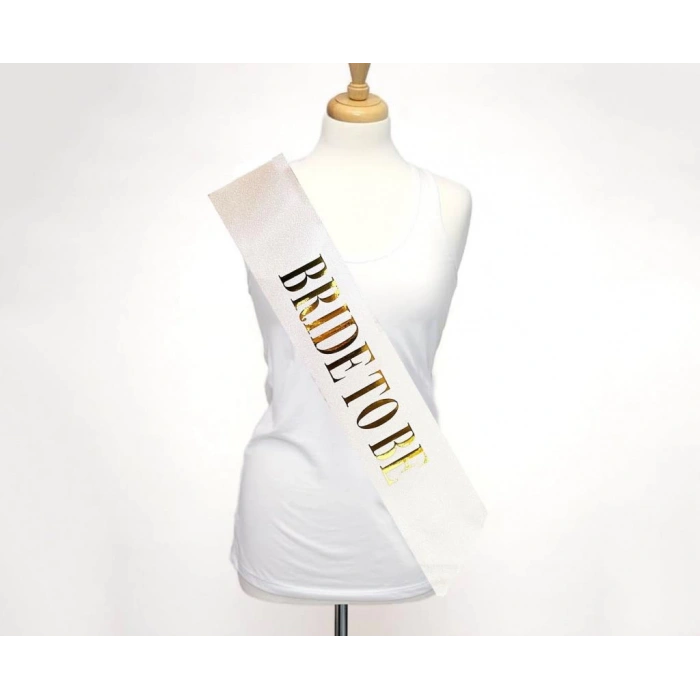 Çocuk Beyaz Üzeri Altın Büyük Bride To Be Yazılı Simli Işıltılı Kuşak Kemer 10x80 cm