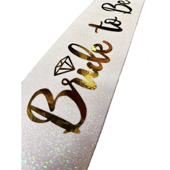 Çocuk Beyaz Üzeri Altın İtalik Alyanslı Bride To Be Yazılı Simli Işıltılı Kuşak Kemer 10x80 cm