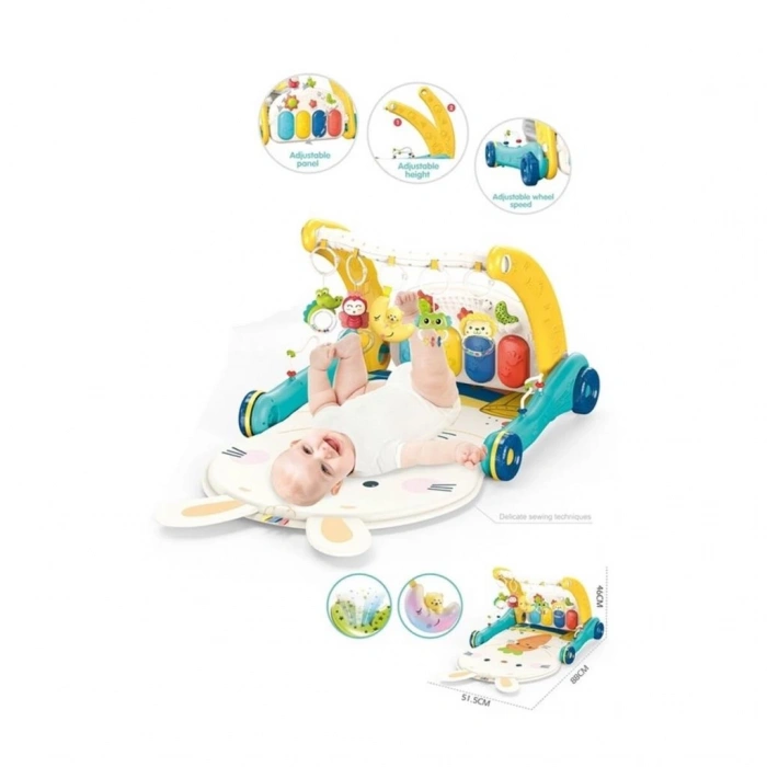 Eğitici Çocuk  Oyuncak BIB6015 -Vardem Piyanolu 2 in 1 Bebek Yürüteci ve Tavşan Desenli Mavi Oyun Halısı