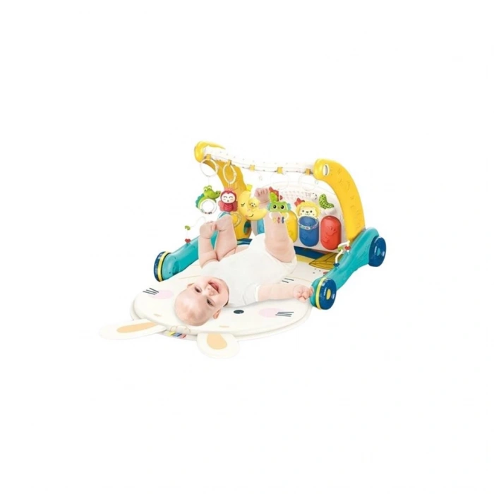 Eğitici Çocuk  Oyuncak BIB6015 -Vardem Piyanolu 2 in 1 Bebek Yürüteci ve Tavşan Desenli Mavi Oyun Halısı