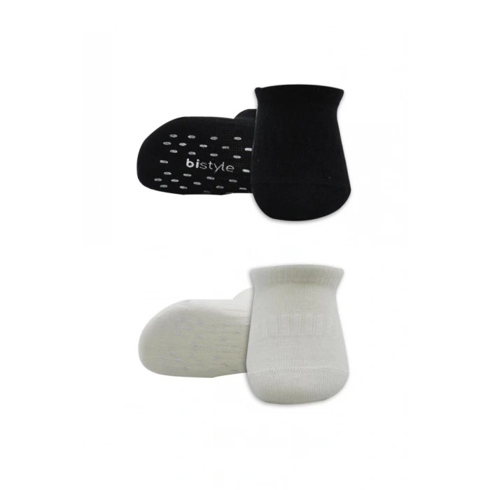 Eğitici Oyuncak Bistyle 2Li Sneakers Kaymaz Basic Penye Çorap BS20103 Siyah Ekru