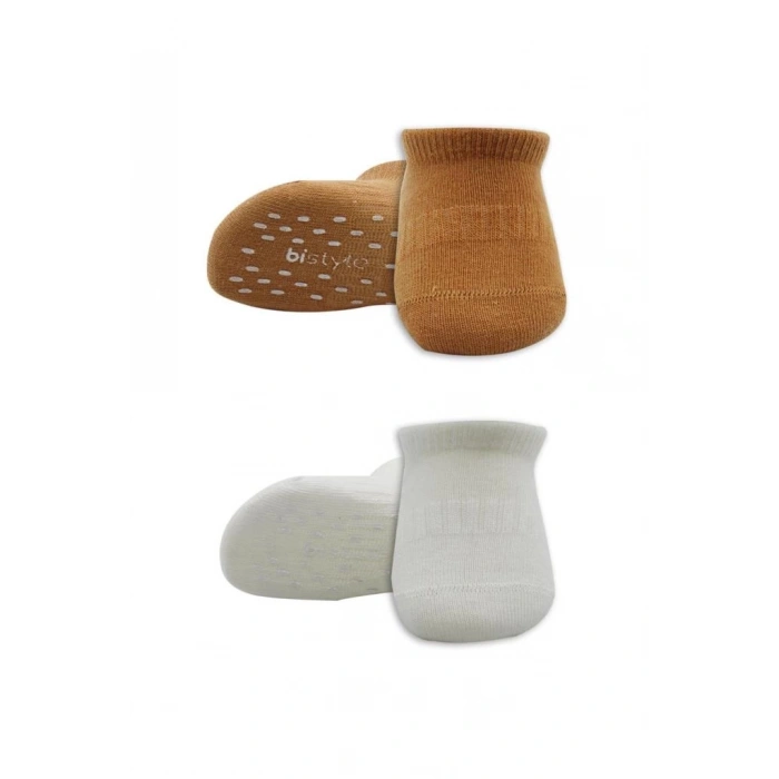 Eğitici Oyuncak Bistyle 2Li Sneakers Kaymaz Colours Penye Çorap BS20104 Ekru Hardal