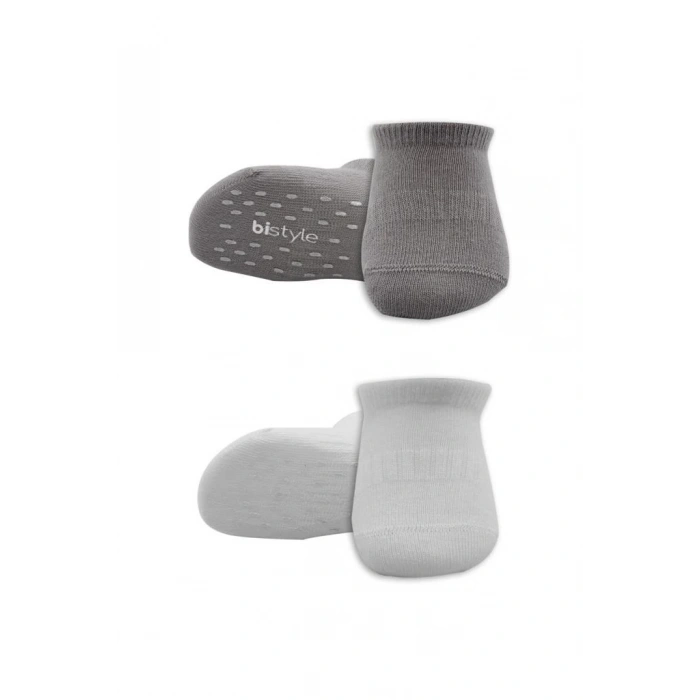 Eğitici Oyuncak Bistyle 2Li Sneakers Kaymaz Colours Penye Çorap BS20104 Gri Beyaz
