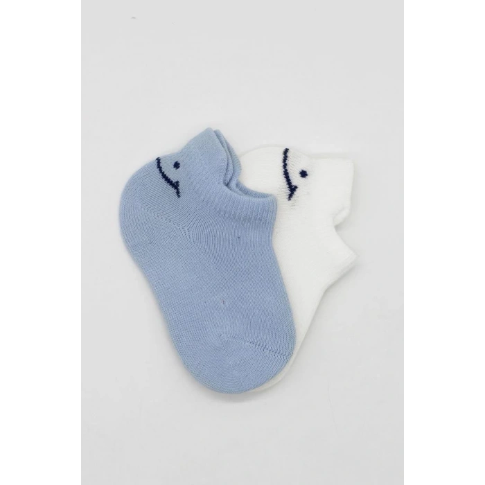 2li Sneakers Smile Penye Çorap Mavi Ekru Günlük Kullanım İçin Esnek Çorap